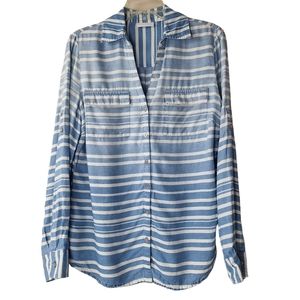 New York & Company Blue White Stripe Button Up Shirt